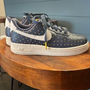 Limited edition Nike Air Force Ones, blue and yellow polka dot, size 6.5